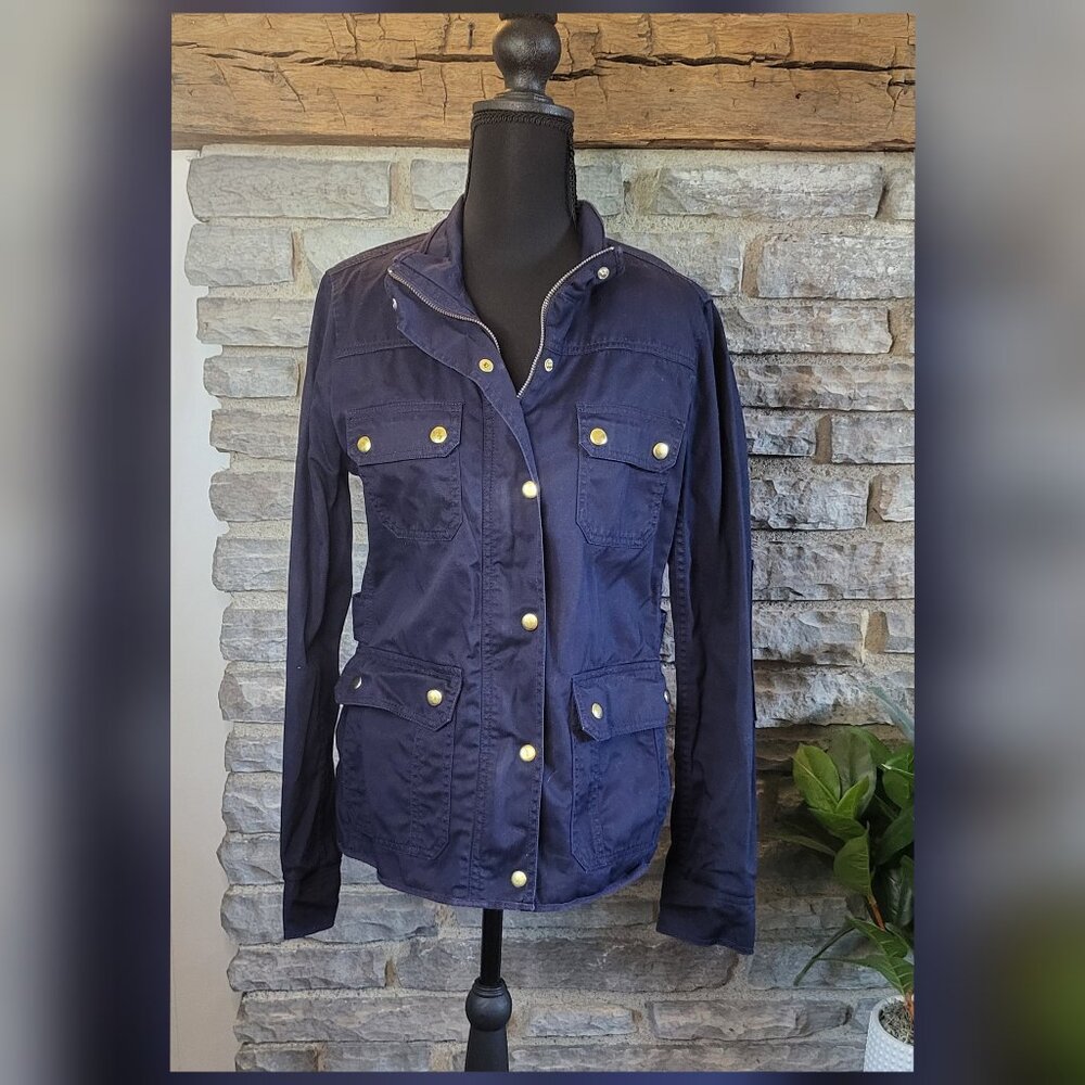 J Crew Relaxed Boyfriend Field Jacket Navy Blue Womens Small Full Zip Military